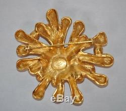 Vintage French Signed Christian Lacroix Gold Rhinestone Starbust Pin Brooch