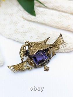Vintage GNS George N Steere Nouveau phoenix bird wing mythical purple Brooch Pin