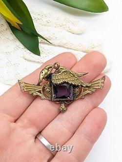 Vintage GNS George N Steere Nouveau phoenix bird wing mythical purple Brooch Pin