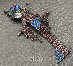 Vintage Geisha Girl 4 Brooch Pin Rhinestone Crystal Red Blue Dangle Silver Tone Vintage Geisha Girl 4 Brooch Pin Rhinestone Crystal Red Blue Dangle Silver Tone