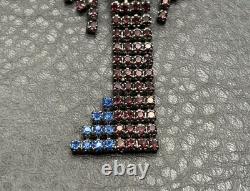 Vintage Geisha Girl 4 Brooch Pin Rhinestone Crystal Red Blue Dangle Silver Tone