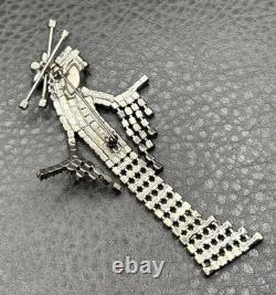 Vintage Geisha Girl 4 Brooch Pin Rhinestone Crystal Red Blue Dangle Silver Tone