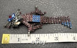 Vintage Geisha Girl 4 Brooch Pin Rhinestone Crystal Red Blue Dangle Silver Tone