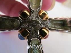 Vintage Givenchy Cross Brooch Signed 2 Tone Glass Cabs Rhinestone 2.75