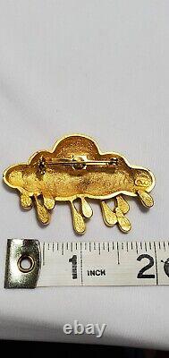 Vintage Gold J. J Jonette Rain Cloud Rhinestone Brooch Pin
