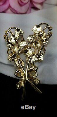 Vintage Gold Kenneth Jay Lane KJL Lily of the Valley Rhinestone Brooch Pin