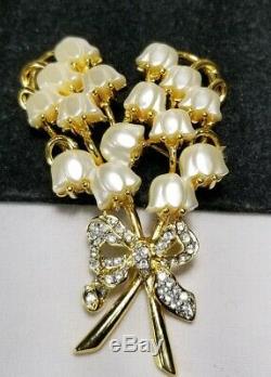 Vintage Gold Kenneth Jay Lane KJL Lily of the Valley Rhinestone Brooch Pin