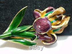 Vintage Gold Museum of Fine Arts Purple Enamel Iris Flower Brooch Pin