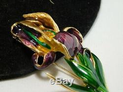 Vintage Gold Museum of Fine Arts Purple Enamel Iris Flower Brooch Pin