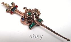 Vintage Gold Plated Coro Craft Crown Rhinestone Brooch with Sword missing stone