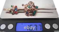 Vintage Gold Plated Coro Craft Crown Rhinestone Brooch with Sword missing stone