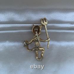 Vintage Gold Tone Devil Brooch Pin, Rhinestone Red Eyes
