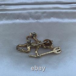 Vintage Gold Tone Devil Brooch Pin, Rhinestone Red Eyes