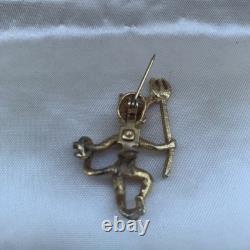 Vintage Gold Tone Devil Brooch Pin, Rhinestone Red Eyes