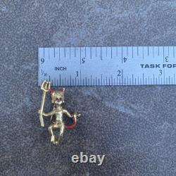 Vintage Gold Tone Devil Brooch Pin, Rhinestone Red Eyes