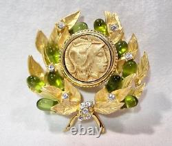 Vintage Gold Tone Green Glass Rhinestone Signed JBK Brooch Pin K1860