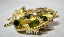 Vintage Gold Tone Green Glass Rhinestone Signed JBK Brooch Pin K1860