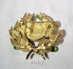 Vintage Gold Tone Green Glass Rhinestone Signed JBK Brooch Pin K1860