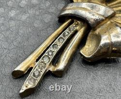 Vintage Gold Tone Pot Metal Rhinestone Red Flower Bouquet Brooch Pin READ