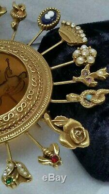 Vintage Goldette Reverse Carve Intaglio Cupid Venus 20 Hat Stick Pins Brooch Pin
