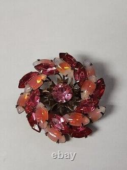 Vintage Gorgeous D&E Juliana Frosted Pink Givre Glass Rhinestone Brooch Pin READ