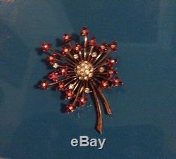 Vintage Gorgeous Pennino Sterling Gold Red Flower Rhinestone Pendant Pin Brooch