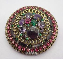 Vintage Gorgeous Weiss Purple Givre Pink Green Tiered Gold Tone Pin Brooch