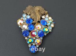 Vintage Grapes Bronze Multicolor Rhinestone Brooch