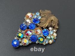 Vintage Grapes Bronze Multicolor Rhinestone Brooch
