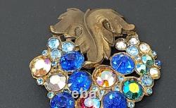 Vintage Grapes Bronze Multicolor Rhinestone Brooch