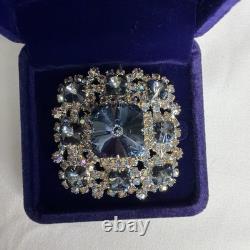 Vintage Gray Blue Rhinestone Brooch AB Crystal Silver Tone Schreiner Style
