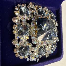 Vintage Gray Blue Rhinestone Brooch AB Crystal Silver Tone Schreiner Style