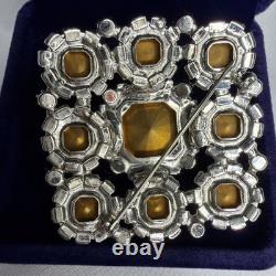 Vintage Gray Blue Rhinestone Brooch AB Crystal Silver Tone Schreiner Style