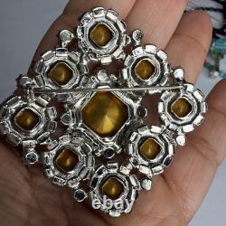 Vintage Gray Blue Rhinestone Brooch AB Crystal Silver Tone Schreiner Style