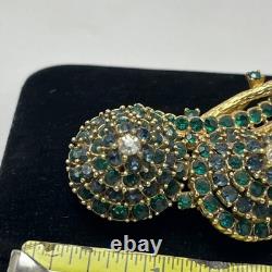 Vintage Green Emerald Faceted Rhinestone Brooch Dainty Gold Plate Signed Ciner