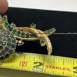 Vintage Green Emerald Faceted Rhinestone Brooch Dainty Gold Plate Signed Ciner