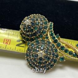 Vintage Green Emerald Faceted Rhinestone Brooch Dainty Gold Plate Signed Ciner