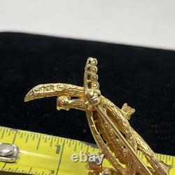 Vintage Green Emerald Faceted Rhinestone Brooch Dainty Gold Plate Signed Ciner