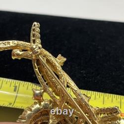 Vintage Green Emerald Faceted Rhinestone Brooch Dainty Gold Plate Signed Ciner