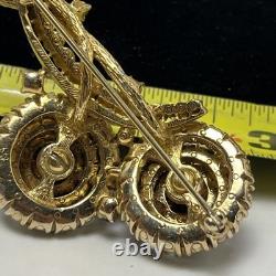 Vintage Green Emerald Faceted Rhinestone Brooch Dainty Gold Plate Signed Ciner