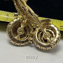Vintage Green Emerald Faceted Rhinestone Brooch Dainty Gold Plate Signed Ciner