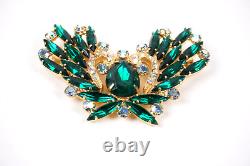 Vintage Green Rhinestone Aurora Borealis Butterfly Gold Tone Brooch 2 1/2