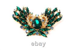 Vintage Green Rhinestone Aurora Borealis Butterfly Gold Tone Brooch 2 1/2