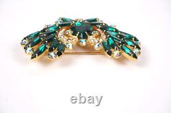 Vintage Green Rhinestone Aurora Borealis Butterfly Gold Tone Brooch 2 1/2