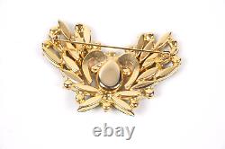 Vintage Green Rhinestone Aurora Borealis Butterfly Gold Tone Brooch 2 1/2