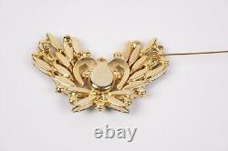 Vintage Green Rhinestone Aurora Borealis Butterfly Gold Tone Brooch 2 1/2