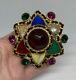 Vintage Gripoix Glass, Stone, & Leather 6 Point Star Brooch SIGNED CHANEL