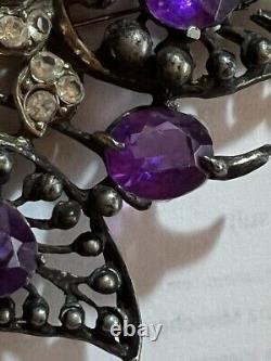 Vintage H. Pomerantz N. Y. Important Lg Floral Purple/rhinestone Brooch Free Ship