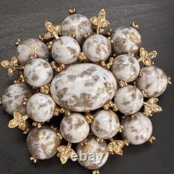 Vintage HAR Signed Marbled Glass Cabochon Rhinestone Statement Brooch Pin