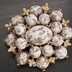 Vintage HAR Signed Marbled Glass Cabochon Rhinestone Statement Brooch Pin